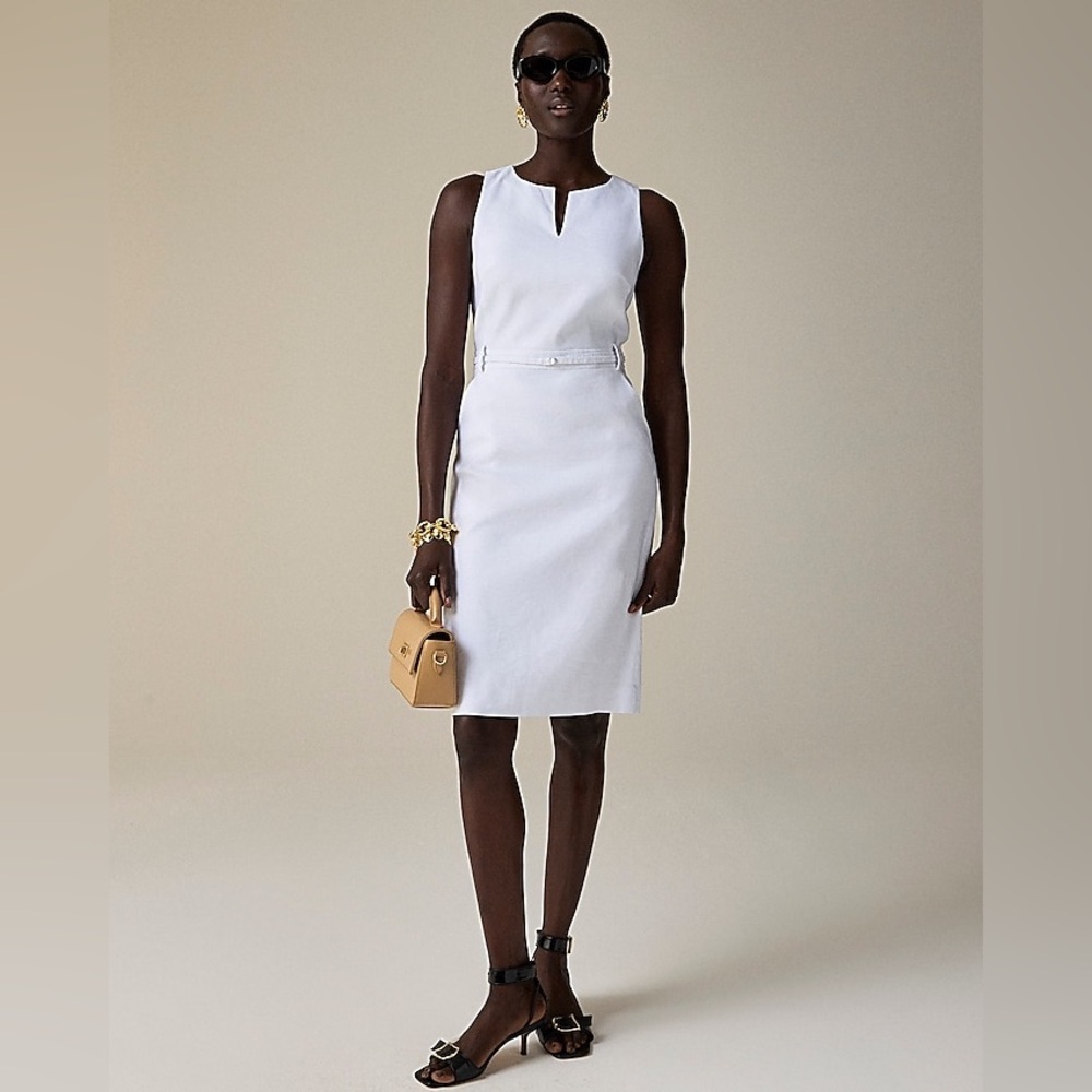 NWT J.Crew Executive dress in stretch linen blend Size 16 White Resort Preppy